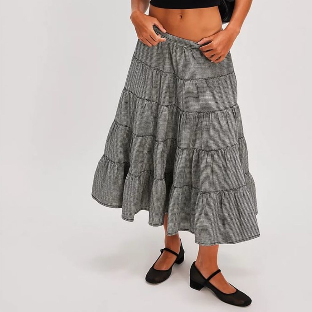 Free People Gingham Midi Skirt